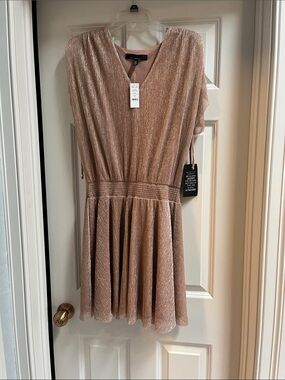 White House Black Market Metallic Blush V-Neck Mini Dress